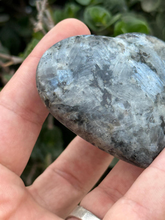 Labradorite Heart Crystal Polished Gemstone with Blue Flash