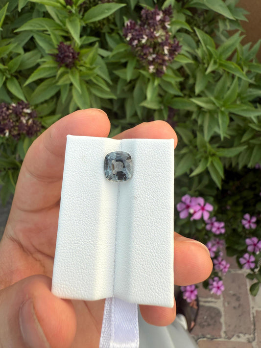 Natural Grey Spinel Gemstone: 3.36 Carat Cushion Cut Burma Spinel