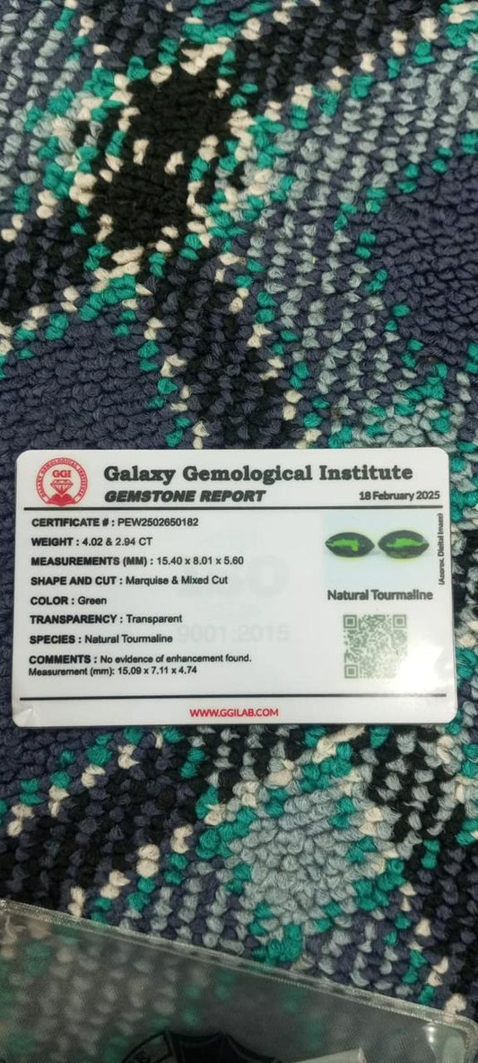 Certified Green Tourmaline Gemstones Marquise Cut Natural Transparent Loose Stones