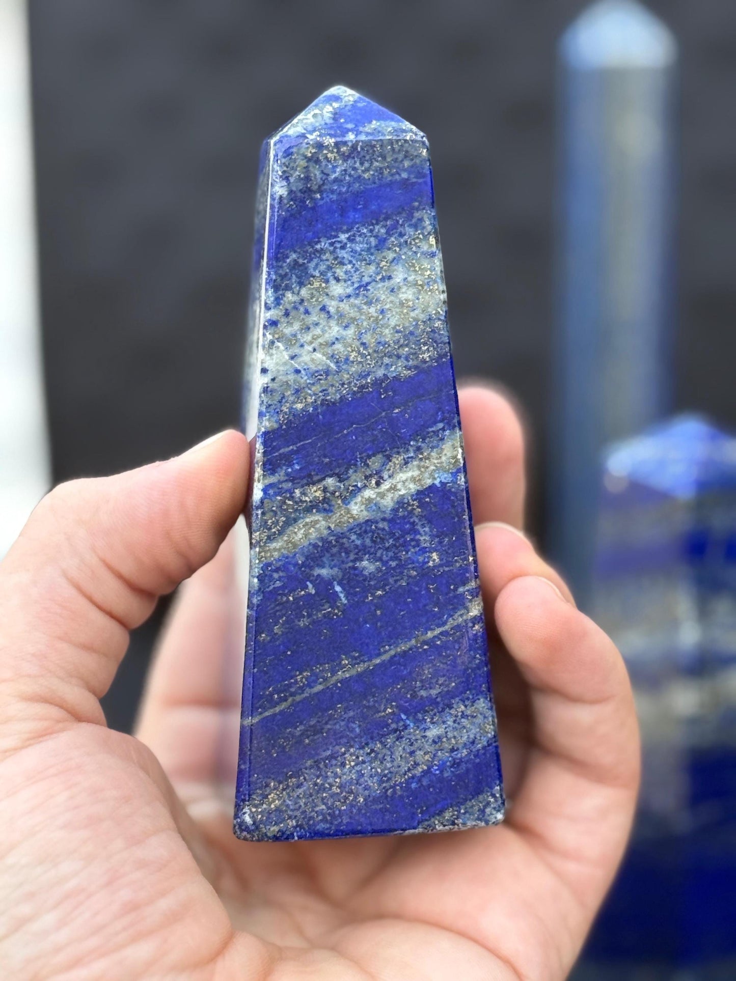 Natural Lapis Lazuli Tower  Polished Blue Crystal Point  Healing Stone  Home Decor