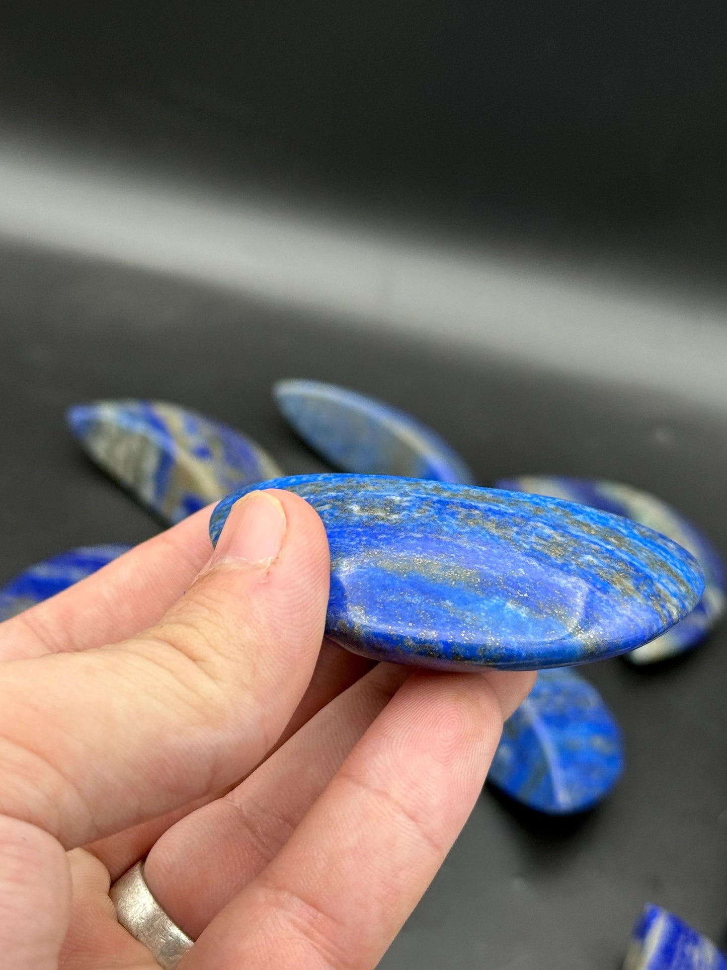 Natural Lapis Lazuli Moon  Polished Blue Crystal  Healing Stone Celestial Home Decor