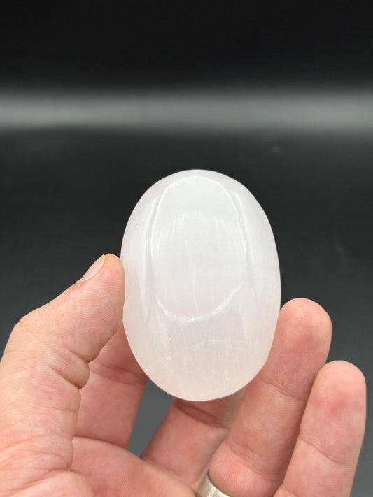 Polished White Quartz Palm Stone  Calming Meditation Crystal