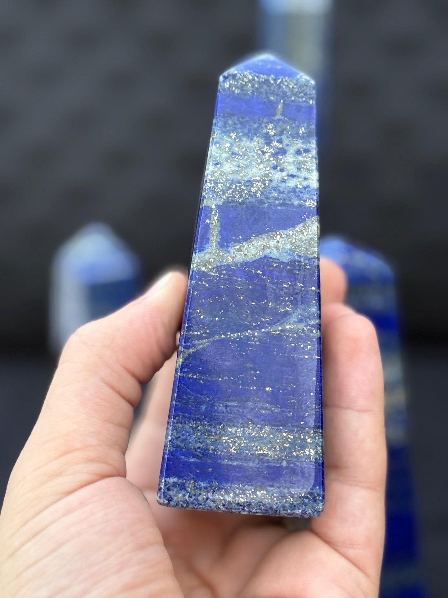 Natural Lapis Lazuli Tower  Polished Blue Crystal Point  Healing Stone  Home Decor