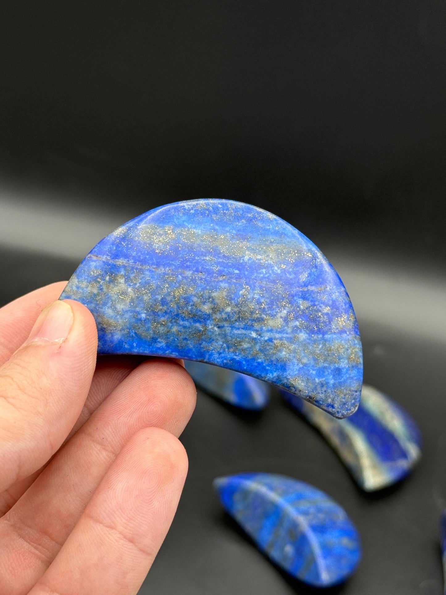 Natural Lapis Lazuli Moon  Polished Blue Crystal  Healing Stone Celestial Home Decor