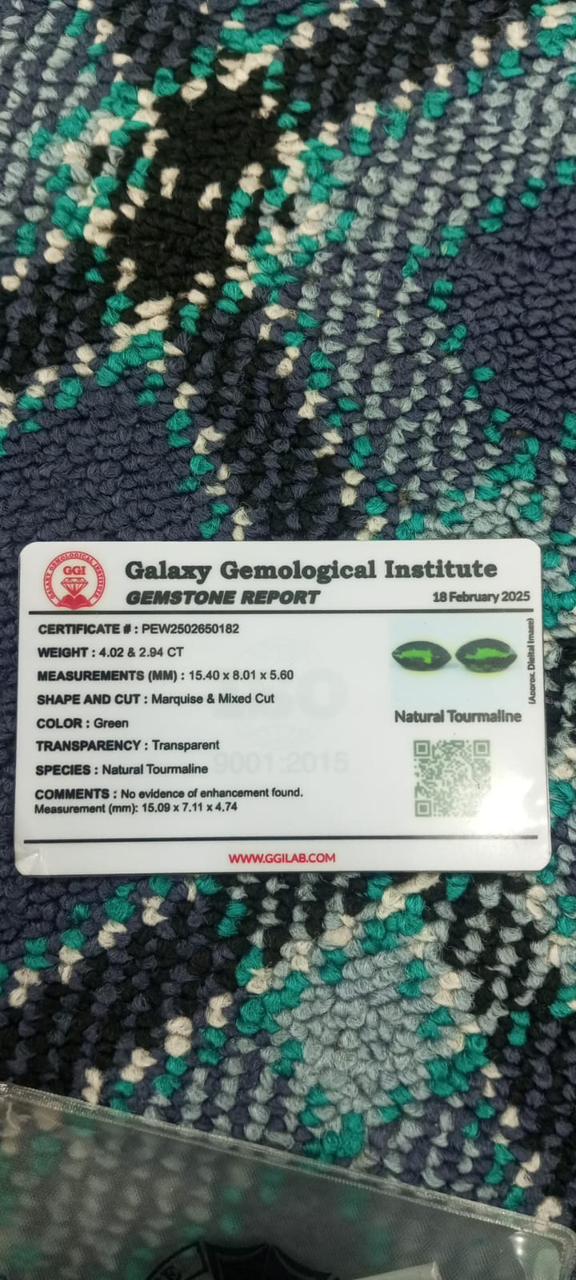 Certified Green Tourmaline Gemstones Marquise Cut  Natural Transparent Loose Stones