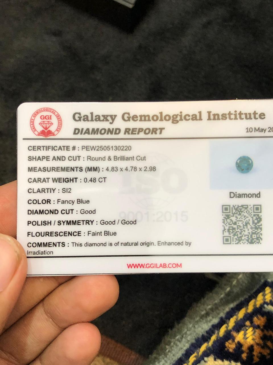 Certified Fancy Blue Diamond  Round Brilliant Cut | Natural Enhanced Loose Diamond for Jewelry