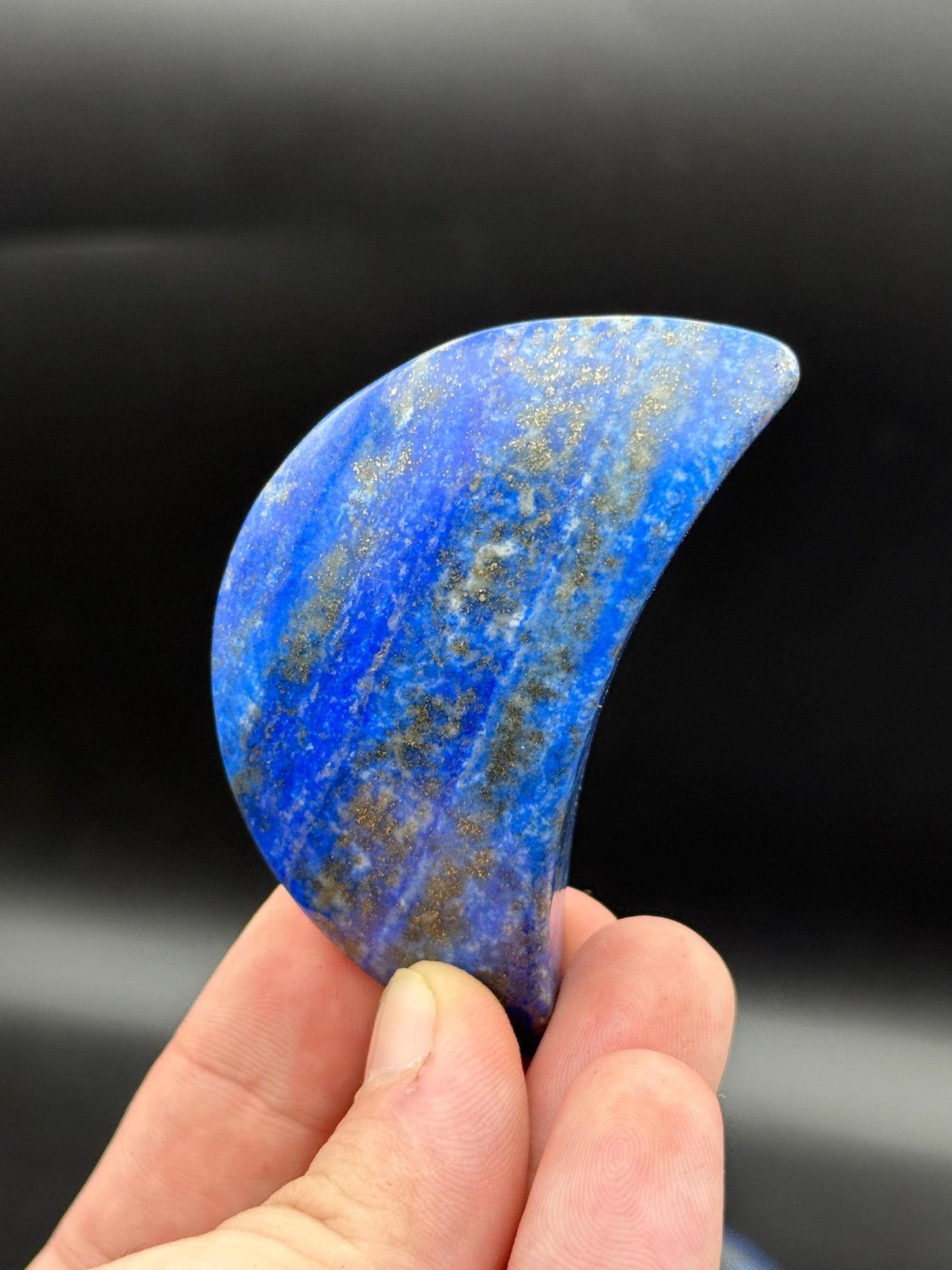 Natural Lapis Lazuli Moon  Polished Blue Crystal  Healing Stone Celestial Home Decor